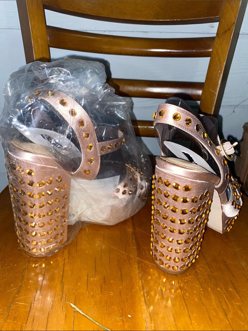 Studded Rose Gold Women's Wedge Sandals - Picture 5 of 6